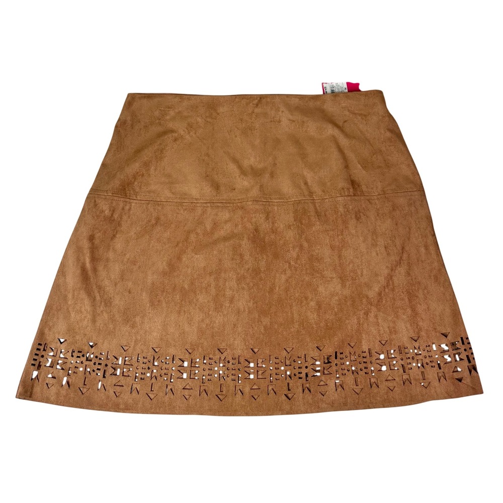NEW Xhilaration Cognac Faux Suede Laser Cut Festival Western Mini Skirt Brown XL